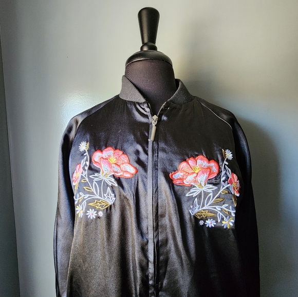 Saks Fifth Avenue Silky Embroidered Bomber Jacket - Picture 3 of 5